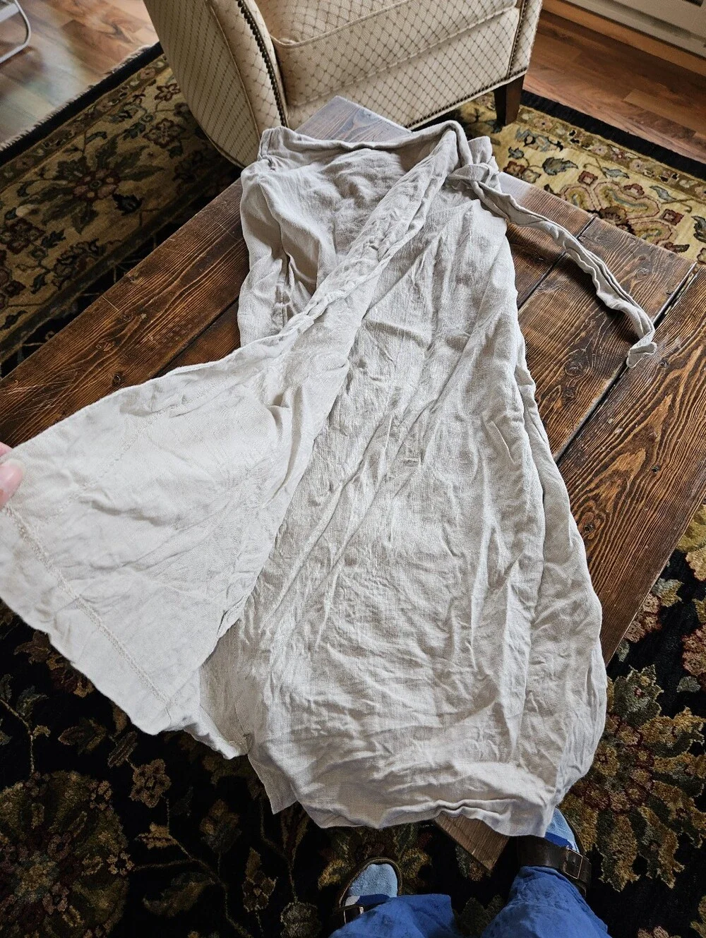 100% Linen Mango Wrap Skirt - Picture 2 of 5